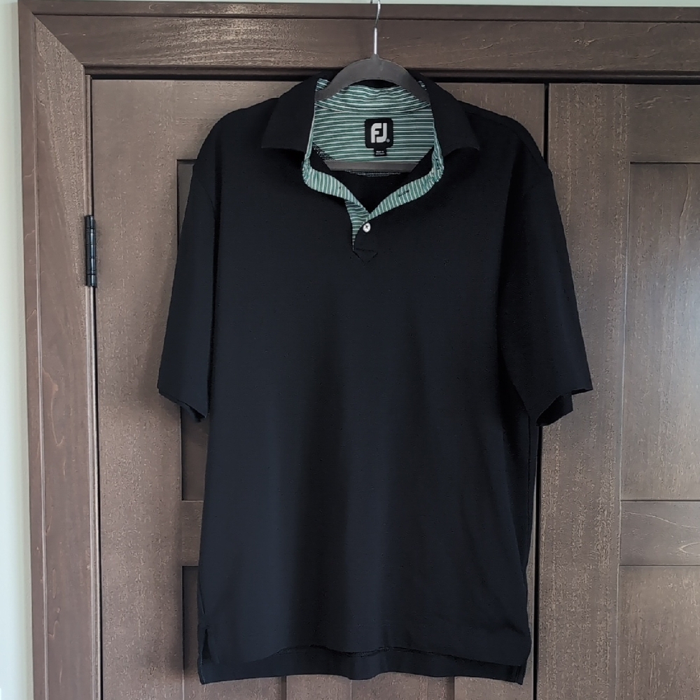 FootJoy Polo Shirt in Black with Striped Green Collar